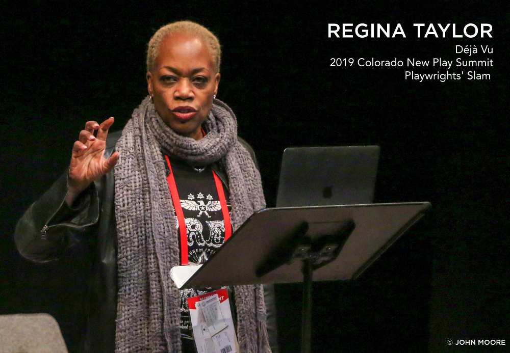 Denver Center Theatre Company commisioned playwright Regina Taylor ('Crowns') performs at the Playwrights' Slam. Photo by John Moore.