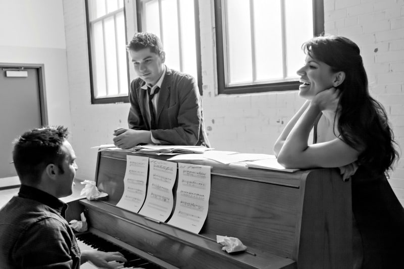 Keith Rabin Jr., Rob Riney and Lindsey Falduto in Ignite Theatre's 'tick…tick…BOOM!'  Photo by Olga Imaging.