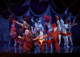 “The Coney Island Waltz” featuring Richard Koons (“Squelch”), Katrina Kemp (“Fleck”), Stephen Petrovich (“Gangle”) and the Ensemble of Love Never Dies. Photo: Joan Marcus.