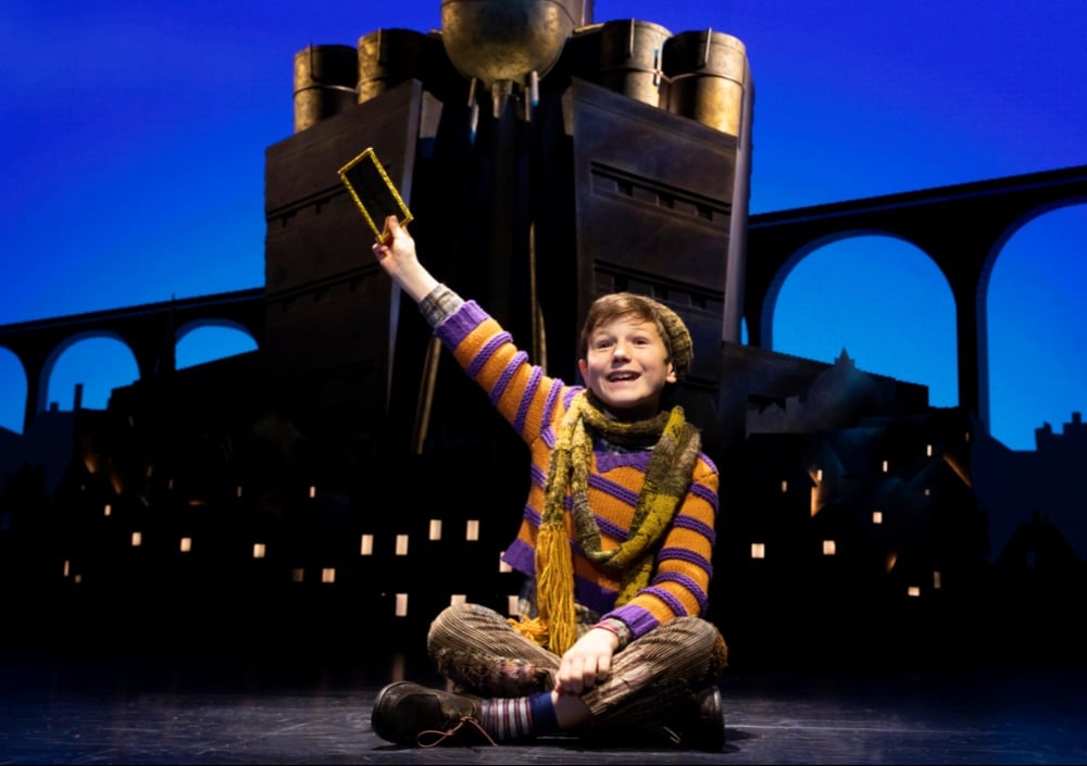 Collin Jeffery as Charlie Bucket. Roald Dahl’s CHARLIE AND THE CHOCOLATE FACTORY. Photo by Joan Marcus.