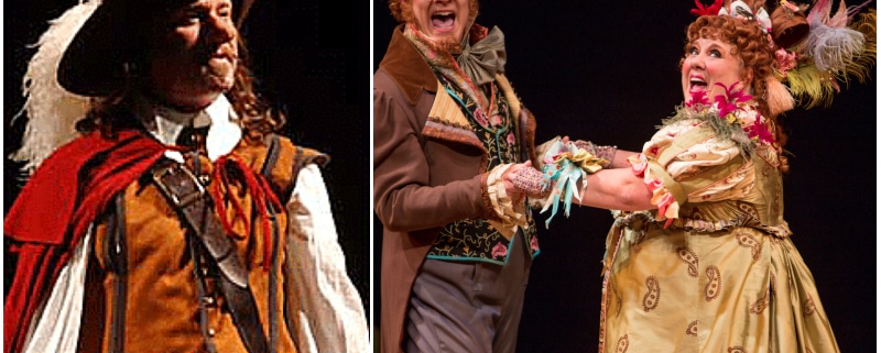 Bill Christ in 'Cyrano,' left starring in Cyrano, and Leslie O'Carroll, right in 'A Christmas Carol,' will be reunited in 'The Whistleblower.' Photos by Terry Shapiro and Adams VisCom.