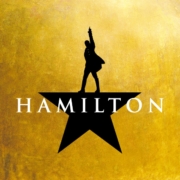 Hamilton Silhouette of Alexander Hamilton pointing upward as the top of a black, five-pointed star. Hamilton text in white.