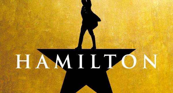 Hamilton Silhouette of Alexander Hamilton pointing upward as the top of a black, five-pointed star. Hamilton text in white.