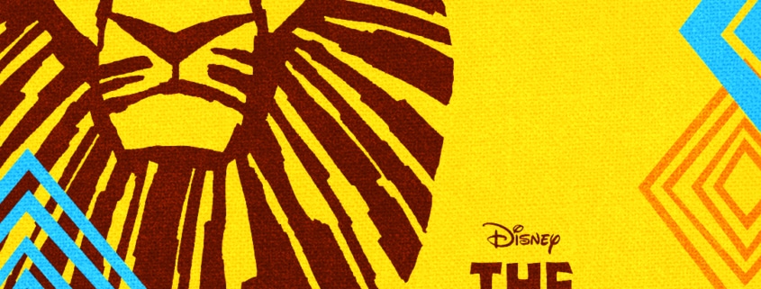 Illustration of a lion head over a yellow background with African-inspired accents in teal and orange.