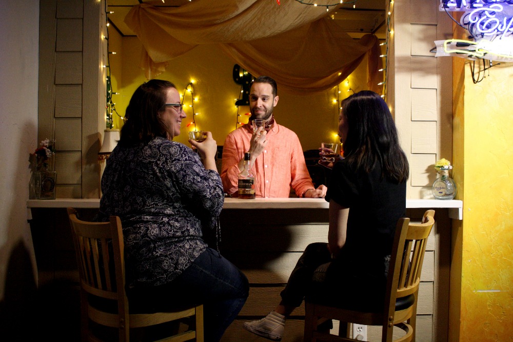 Jason Maxwell played a bartender for an auience of two in 'Between Us.' Photo by Cheyenne Michaels. 