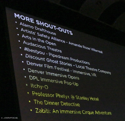 Charlie shoutouts Gallery 4 Immersive Retrospectacle 2019. Photo by John Moore.