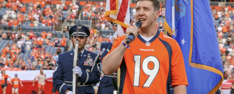 Matthew Dailey Miss Saigon Denver Broncos National Anthem. Photo by John Moore