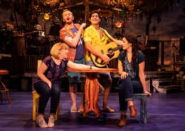 Shelly Lynn Walsh as Tammy, Peter Michael Jordan as Brick, Chris Clark as Tully, Sarah Hinrichsen as Rachel in Jimmy Buffett’s ESCAPE TO MARGARITAVILLE. © Matthew Murphy
