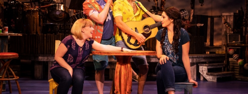 Shelly Lynn Walsh as Tammy, Peter Michael Jordan as Brick, Chris Clark as Tully, Sarah Hinrichsen as Rachel in Jimmy Buffett’s ESCAPE TO MARGARITAVILLE. © Matthew Murphy