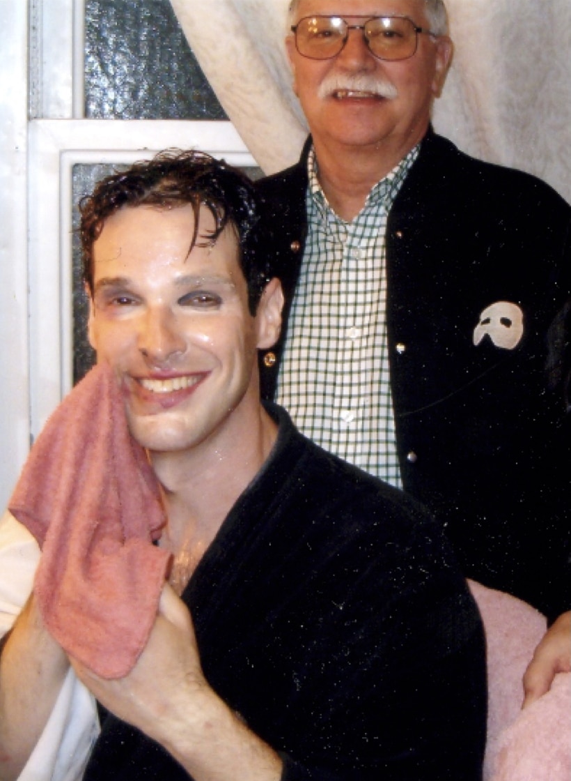 Richard Moore backstage with 'Phantom' actor Hugh Penaro. Courtesy Richard Moore. Moore