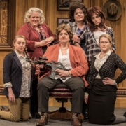 The cast of Curious Theatre's 'The Secretary.' Back row, from left: Leslie O’Carroll, Emma Messenger and Karen Slack. Front row_ Adeline Mann, Kathy Brady and Devon James. Photo by Michael Ensminger.