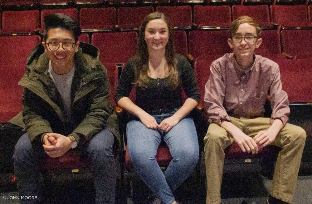 Student Playwriting winners Brandon Guo, Meghan Frey and Connor Yokley. Photo by John Moore.