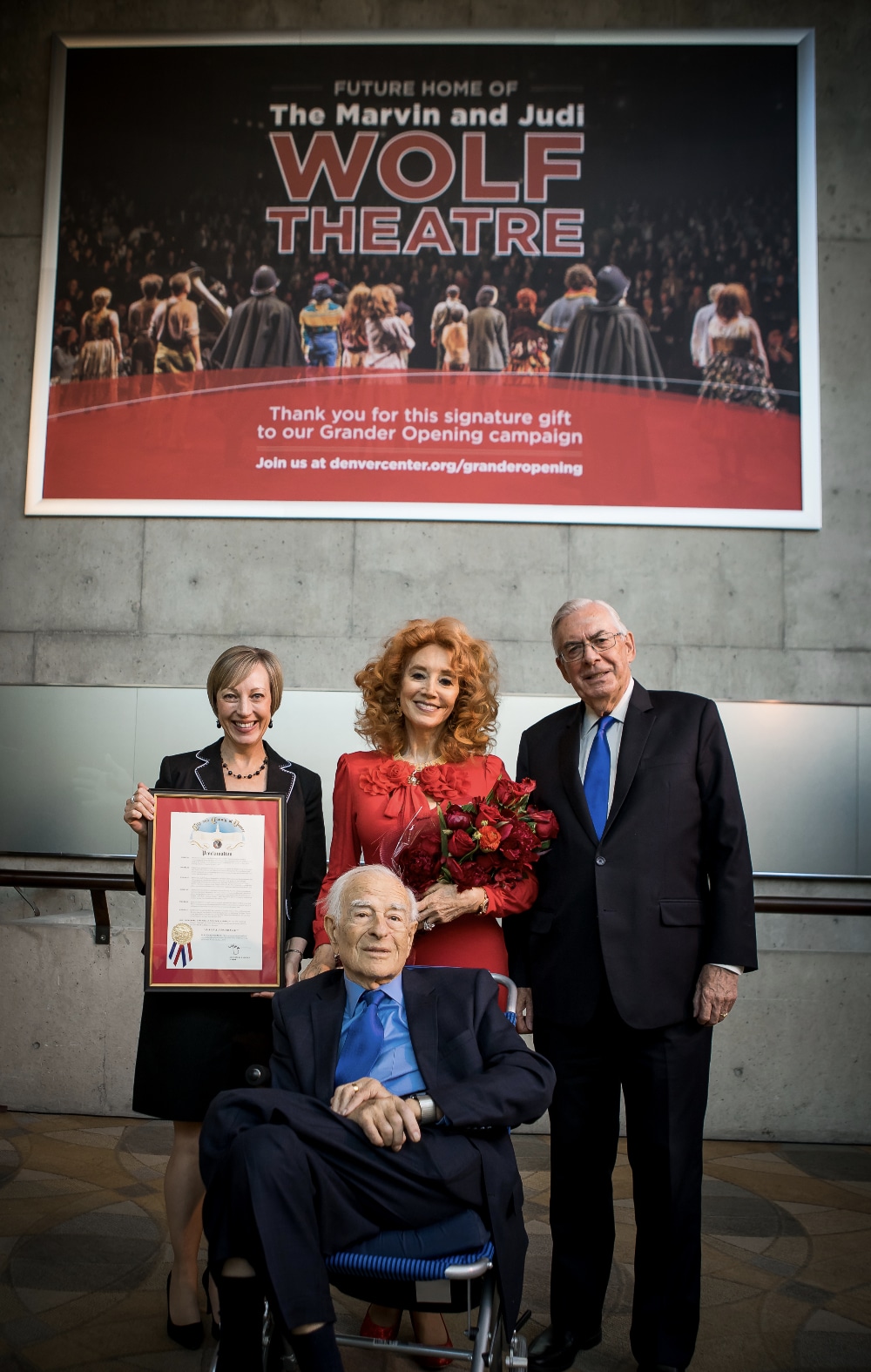 Janice Sinden, Marvin Wolf, Martin Semple and Judi Wolf at the naming announcement of the Wolf Theatre in 2018. Photo by Adams VisCom.