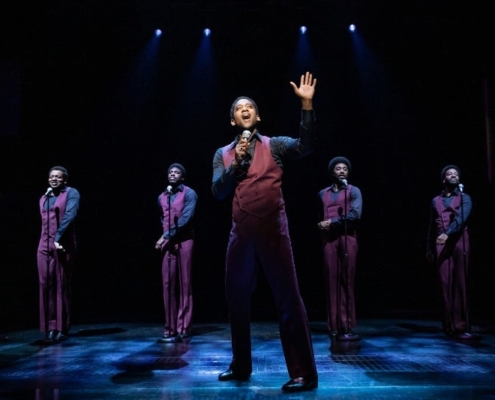 (L-R) Derrick Baskin, Jawan M Jackson, Jelani Remy, Saint Aubyn, and E Clayton Cornelious in AIN'T TOO PROUD. Photo by Matthew Murphy.