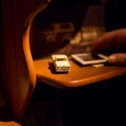 A toy truck on a desk