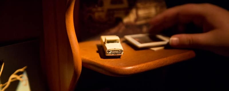 A toy truck on a desk