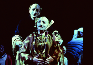 Ann Mitchell (foreground) as Hecuba and Greg Hicks as Priam in the 2000 Denver Center Theatre Company production of Tantalus. Photo by p. switzer