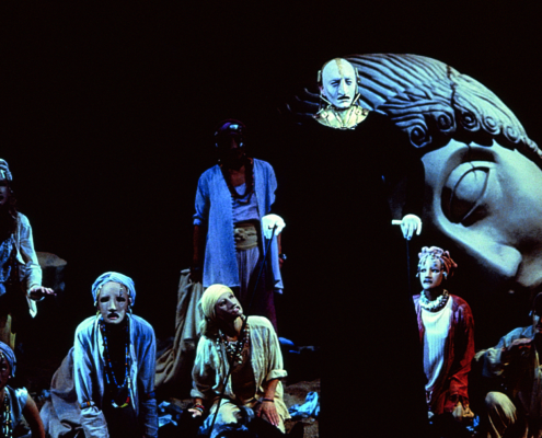 Greg Hicks as Priam with the Chorus in the 2000 Denver Center Theatre Company production of Tantalus. Photo by p. switzer