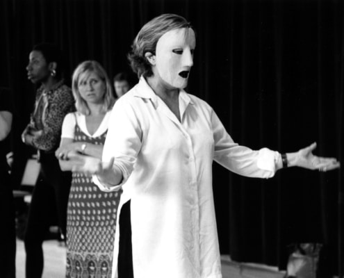 Ann Mitchell (foreground) and Ensemble during rehearsals of TANTALUS. Photo by p. switzer.