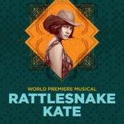 Rattlesnake Kate. Sketch of Kate Slaughterback in her signature flapper dress and cowboy hat with rattlesnake motif background