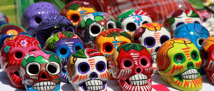 Different colors of sugar skulls