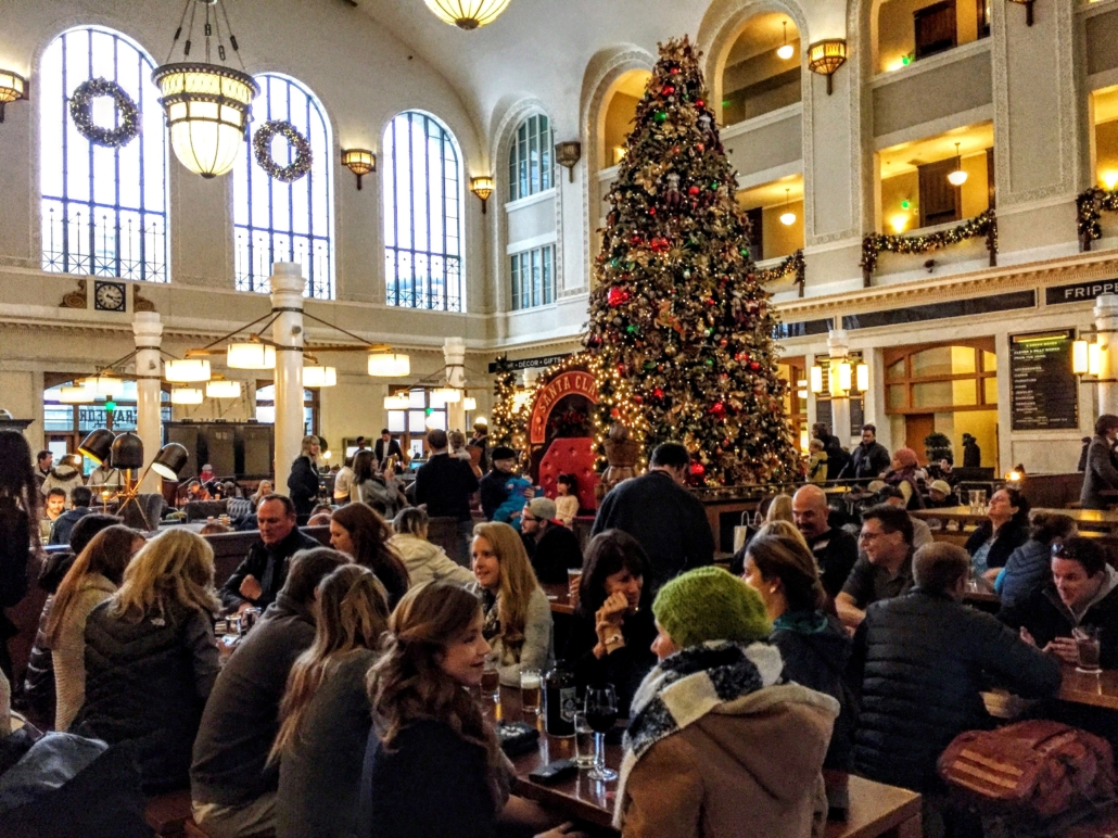 European Christmas Crowd Around Tree