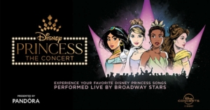 Show tile for the Disney Princess concert featuring the faces of Disney princesses