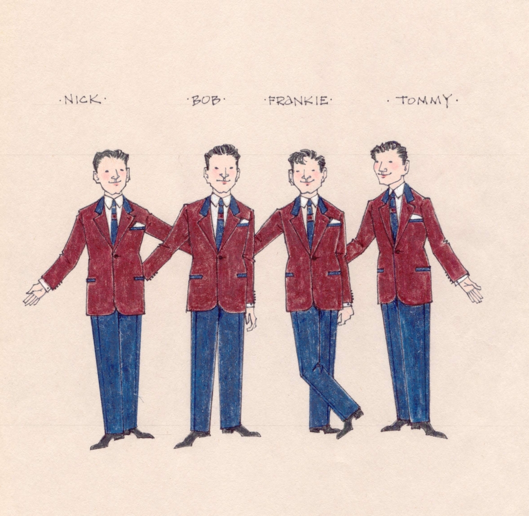 A costumes sketch of the Four Seasons for the Jersey Boys Broadway National Tour