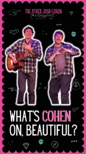 Josh Cohen Valentine with one man playing the guitar and another symboling a heart with his hands on his chest