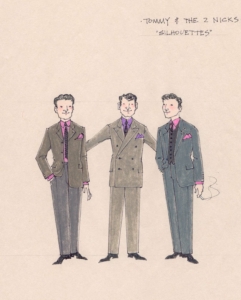 A costume sketch of Tommy and the two Nicks in Jersey Boys Broadway National Tour