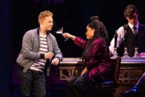 Drew Becker gets a drink thrown in his face onstage by Ashley Alexandra in Tootsie