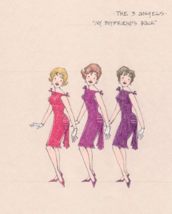 A costume sketch of the three Angels in Jersey Boys Broadway National Tour