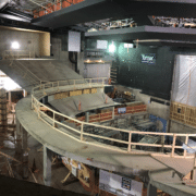 The deconstruction process shows the bare bones of a theatre