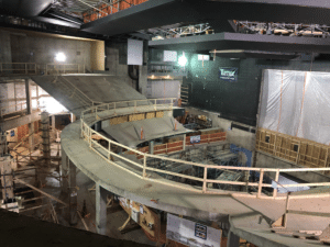 The deconstruction process shows the bare bones of a theatre