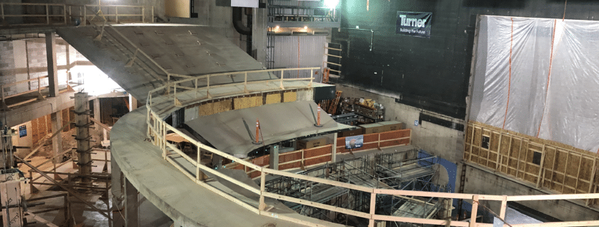 The deconstruction process shows the bare bones of a theatre