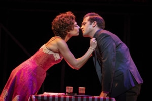 Mary Delgado and Frankie Valli lean in for a kiss in Jersey Boys Broadway National Tour