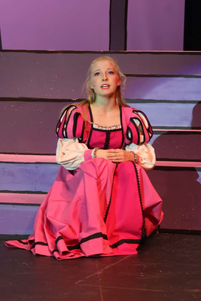 Georgia Lawrence in Once Upon a Mattress wearing a pink gown