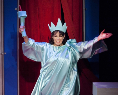 Cast member is dressed like lady liberty