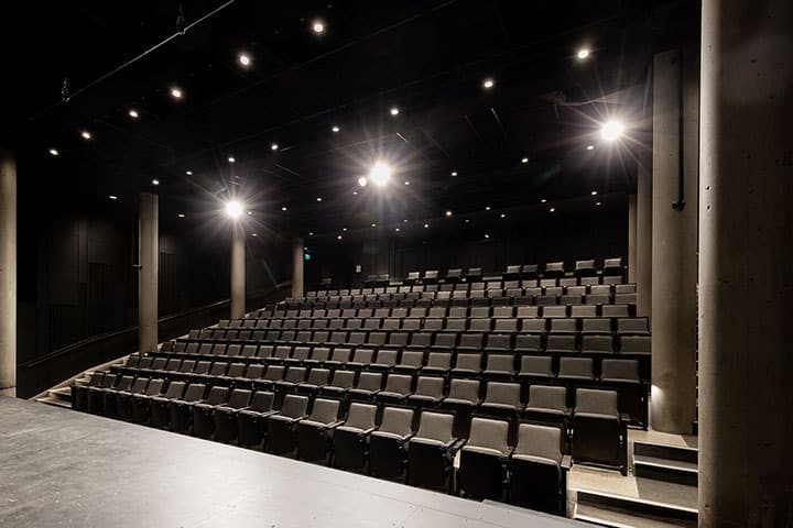 Inside the Singleton Theatre with a view from onstage looking out