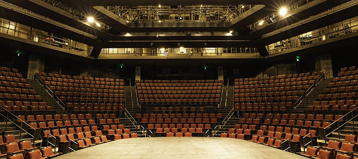 Inside the Wolf Theatre with a view from onstage looking out