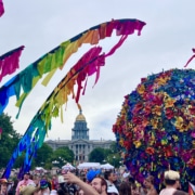 A large centerpiece at the pride parade