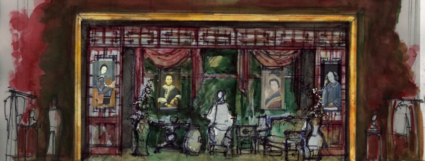 A colorful composite sketch of the set for The Chinese Lady