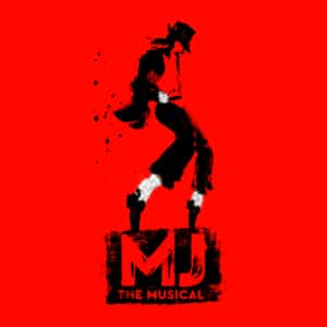 MJ drawing of Michael Jackson side view dancing black on red background with white socks