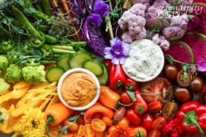 Colorful vegetables are separated on a plate