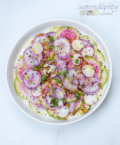 A plate of sliced radishes