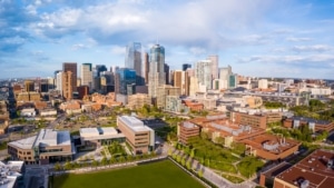 An aerial view of the Auraria campus