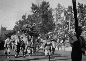 An old photograph of a Chinese Dragon Festival in Denver's Chinatown