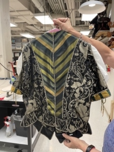 The back of an intricately patterned shirt designed by Cathie Gagnon