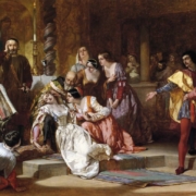 An intricate painting of the wedding scene in Much Ado About Nothing