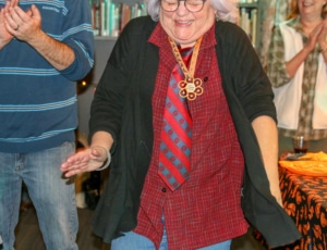 A close shot of a woman laughing